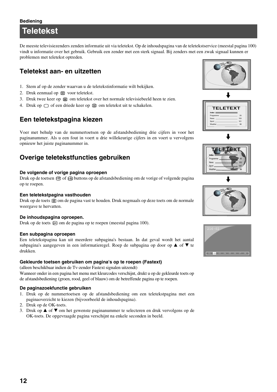 Teletekst, Teletekst aan- en uitzetten, Een teletekstpagina kiezen | Overige teletekstfuncties gebruiken, Teletext | Sony FD Trinitron KV-32FX65 B User Manual | Page 122 / 140