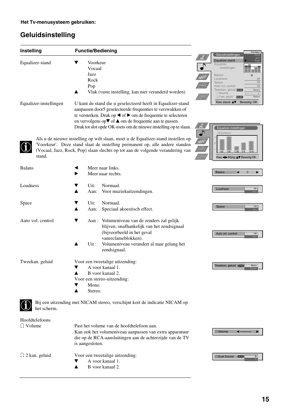 Geluidsinstelling | Sony FD Trinitron KV-32FX65 B User Manual | Page 125 / 140