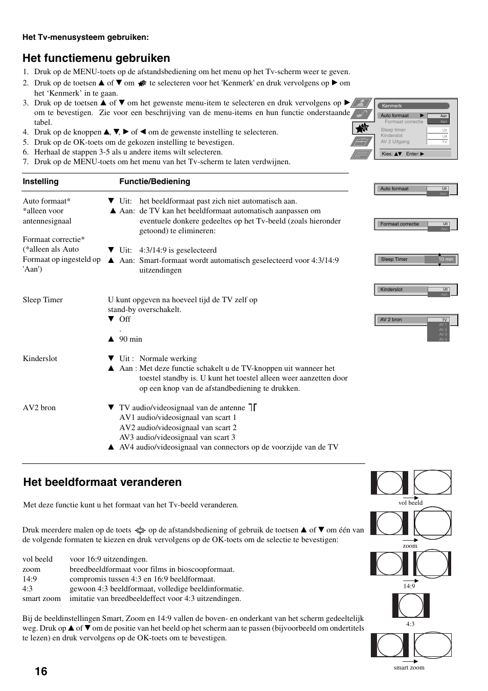 Het functiemenu gebruiken, Het beeldformaat veranderen | Sony FD Trinitron KV-32FX65 B User Manual | Page 126 / 140