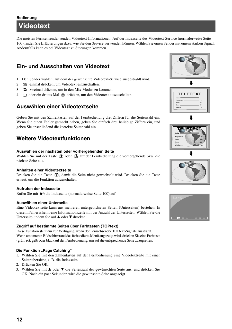 Videotext, Ein- und ausschalten von videotext, Auswählen einer videotextseite | Weitere videotextfunktionen, Teletext | Sony FD Trinitron KV-32FX65 B User Manual | Page 14 / 140