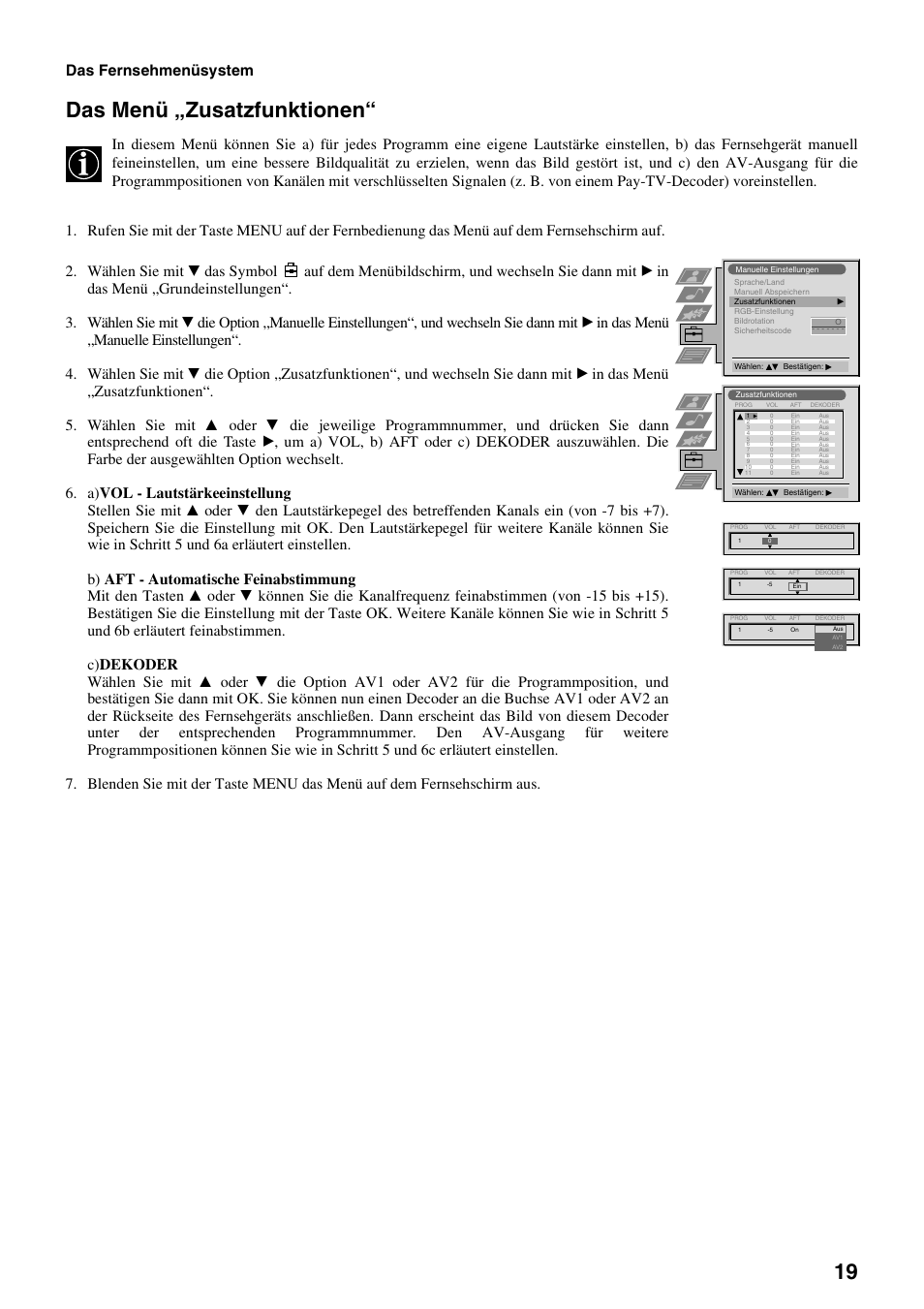 Das menü „zusatzfunktionen, Das fernsehmenüsystem | Sony FD Trinitron KV-32FX65 B User Manual | Page 21 / 140