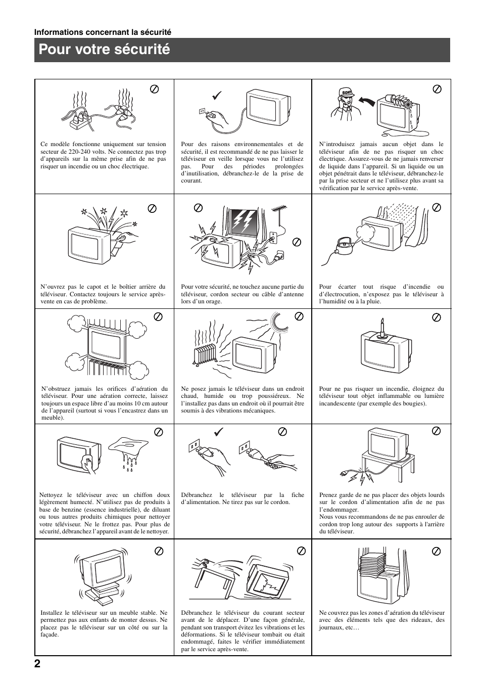 Pour votre sécurité | Sony FD Trinitron KV-32FX65 B User Manual | Page 30 / 140