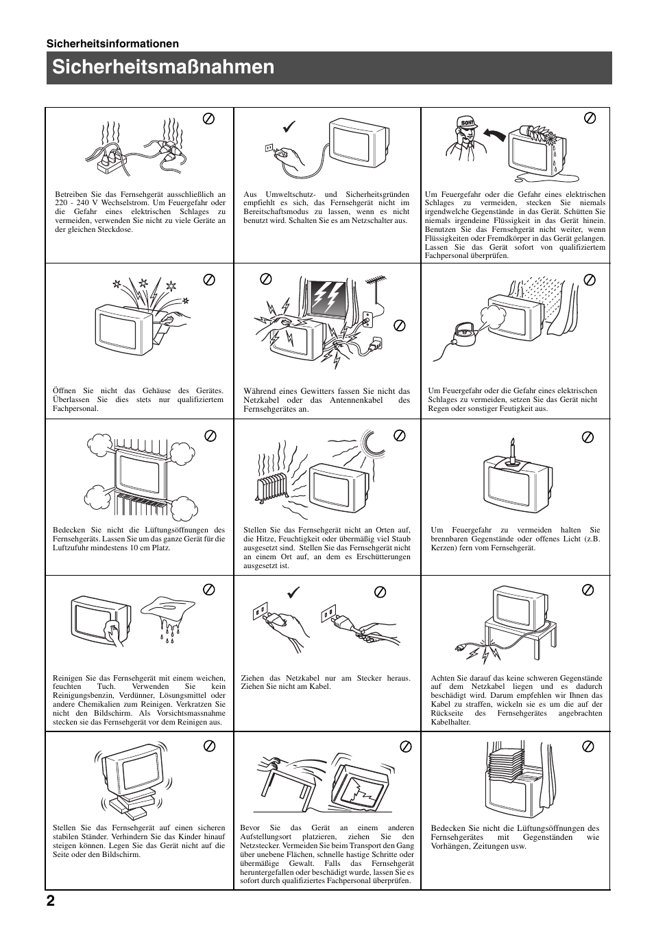 Sicherheitsmaßnahmen | Sony FD Trinitron KV-32FX65 B User Manual | Page 4 / 140