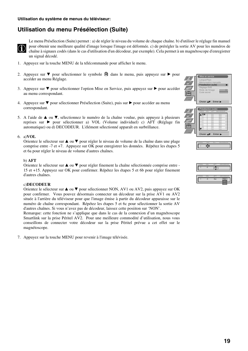 Utilisation du menu présélection (suite), Utilisation du système de menus du téléviseur | Sony FD Trinitron KV-32FX65 B User Manual | Page 47 / 140