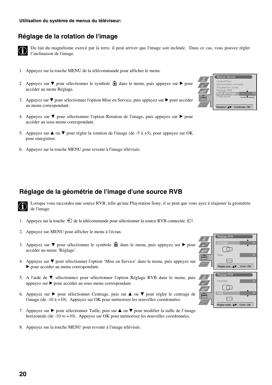 Réglage de la rotation de l'image | Sony FD Trinitron KV-32FX65 B User Manual | Page 48 / 140