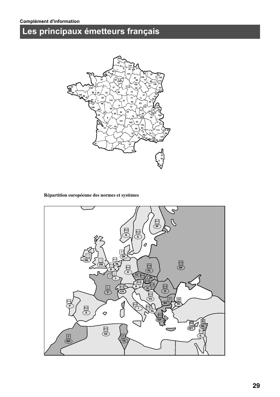 Les principaux émetteurs français, Complément d'information, Répartition européenne des normes et systèmes | Sony FD Trinitron KV-32FX65 B User Manual | Page 57 / 140