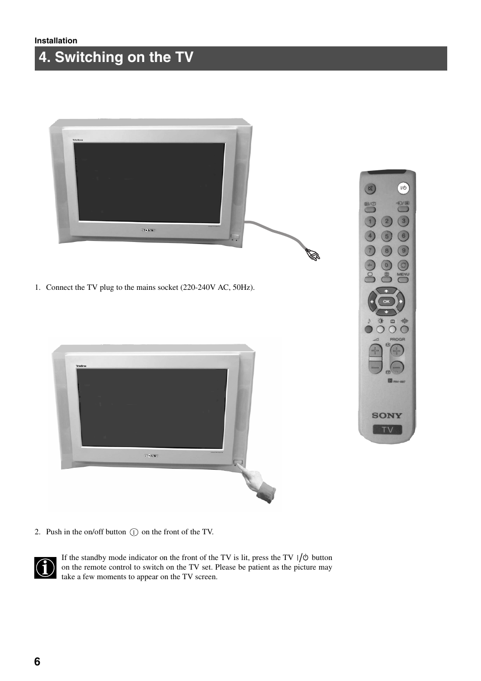 Switching on the tv | Sony FD Trinitron KV-32FX65 B User Manual | Page 64 / 140