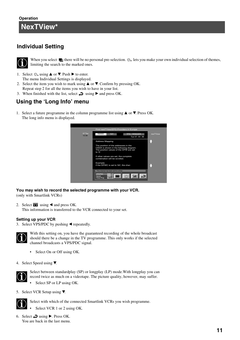 Nextview, Individual setting, Using the ‘long info’ menu | Sony FD Trinitron KV-32FX65 B User Manual | Page 69 / 140