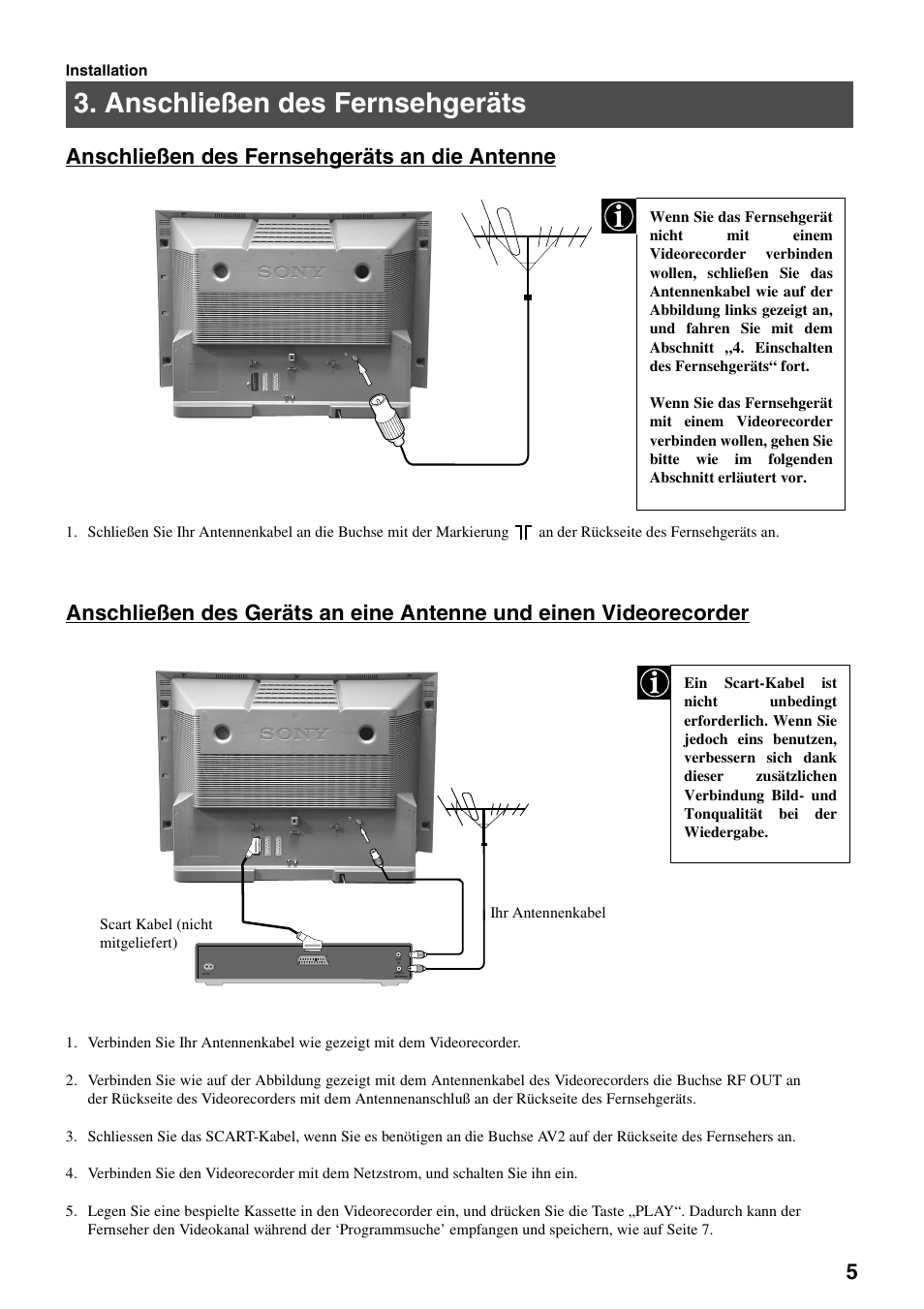 Anschließen des fernsehgeräts | Sony FD Trinitron KV-32FX65 B User Manual | Page 7 / 140