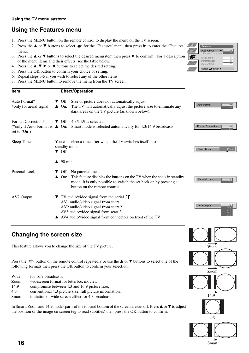 Using the features menu, Changing the screen size | Sony FD Trinitron KV-32FX65 B User Manual | Page 74 / 140
