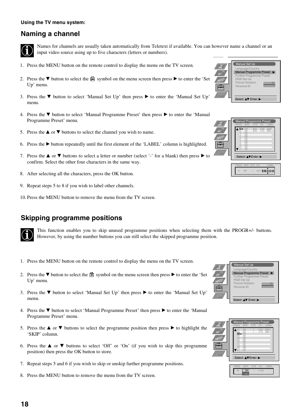 Naming a channel, Skipping programme positions, Using the tv menu system | Sony FD Trinitron KV-32FX65 B User Manual | Page 76 / 140