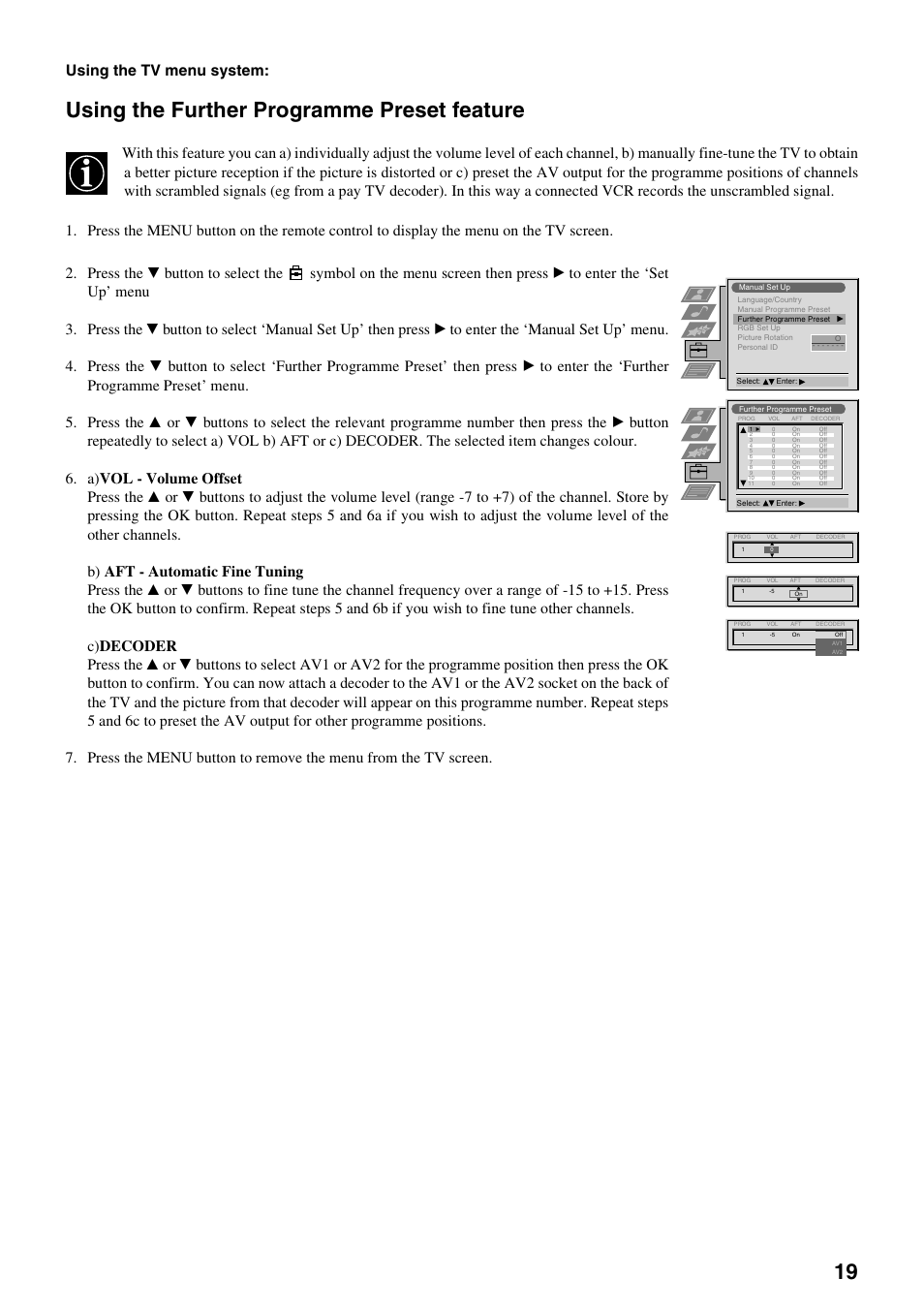 Using the further programme preset feature, Using the tv menu system | Sony FD Trinitron KV-32FX65 B User Manual | Page 77 / 140
