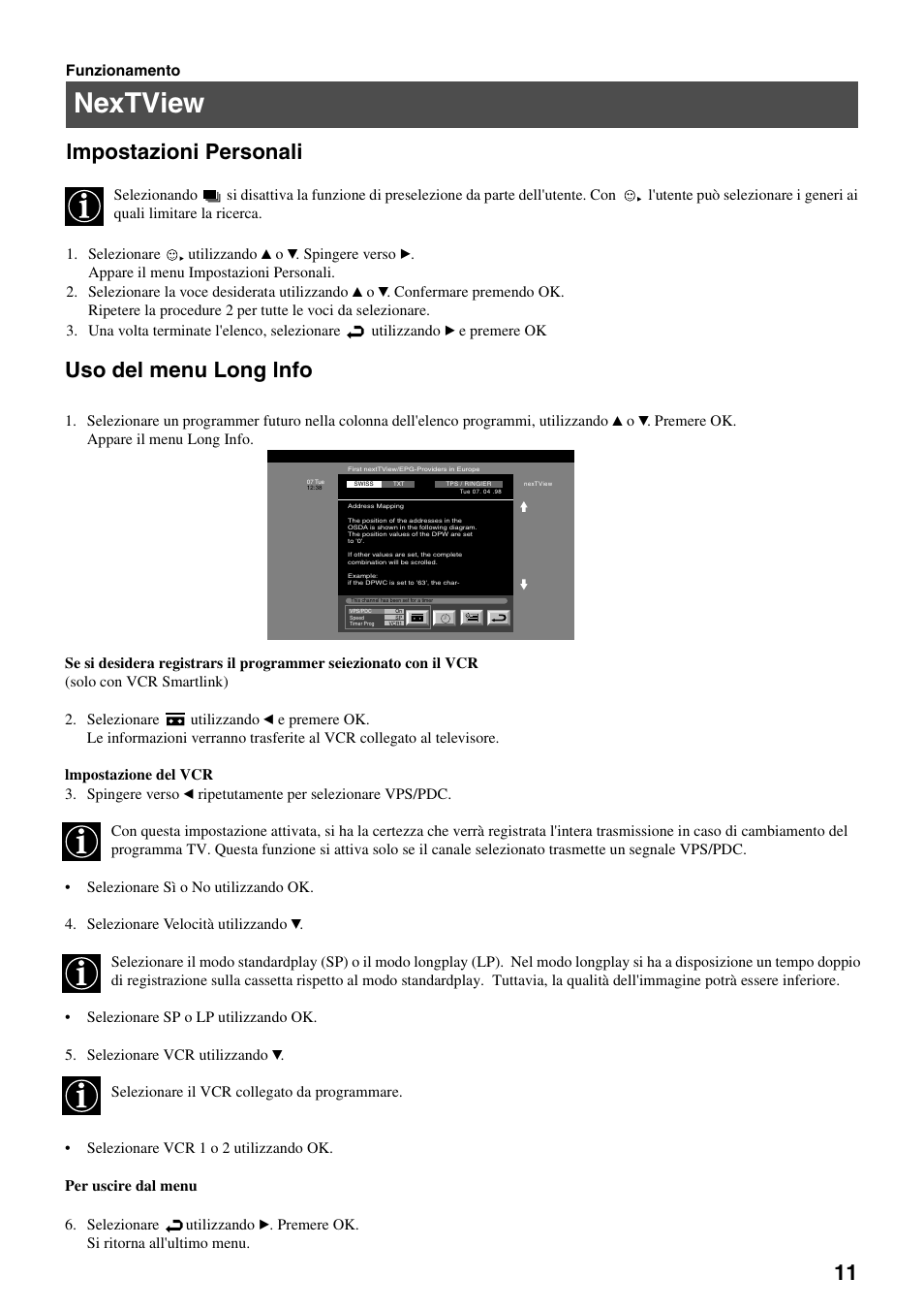 Nextview, Lmpostazioni personali, Uso del menu long lnfo | Sony FD Trinitron KV-32FX65 B User Manual | Page 95 / 140