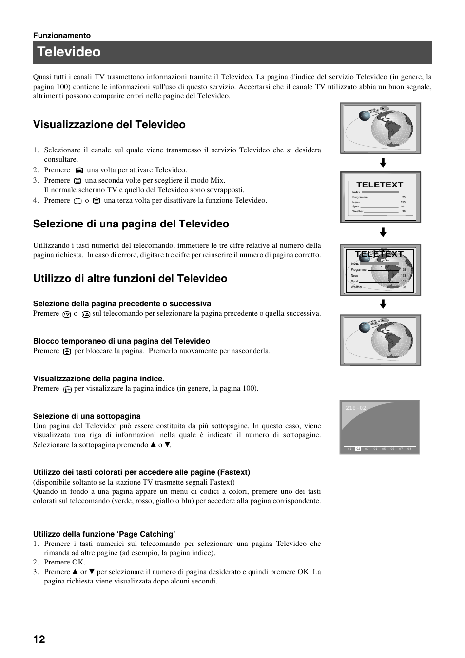 Televideo, Visualizzazione del televideo, Selezione di una pagina del televideo | Utilizzo di altre funzioni del televideo, Teletext | Sony FD Trinitron KV-32FX65 B User Manual | Page 96 / 140