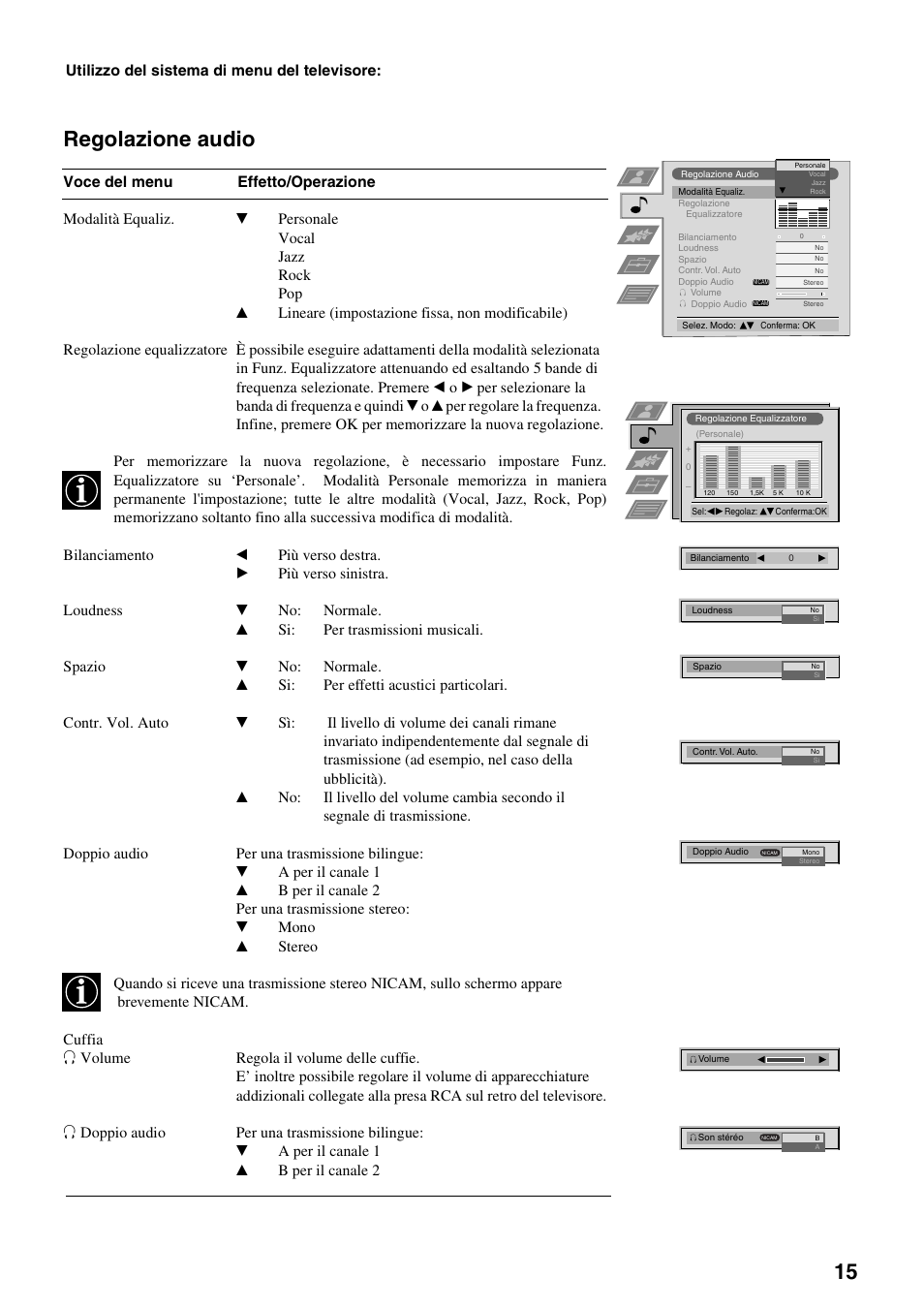 Regolazione audio | Sony FD Trinitron KV-32FX65 B User Manual | Page 99 / 140