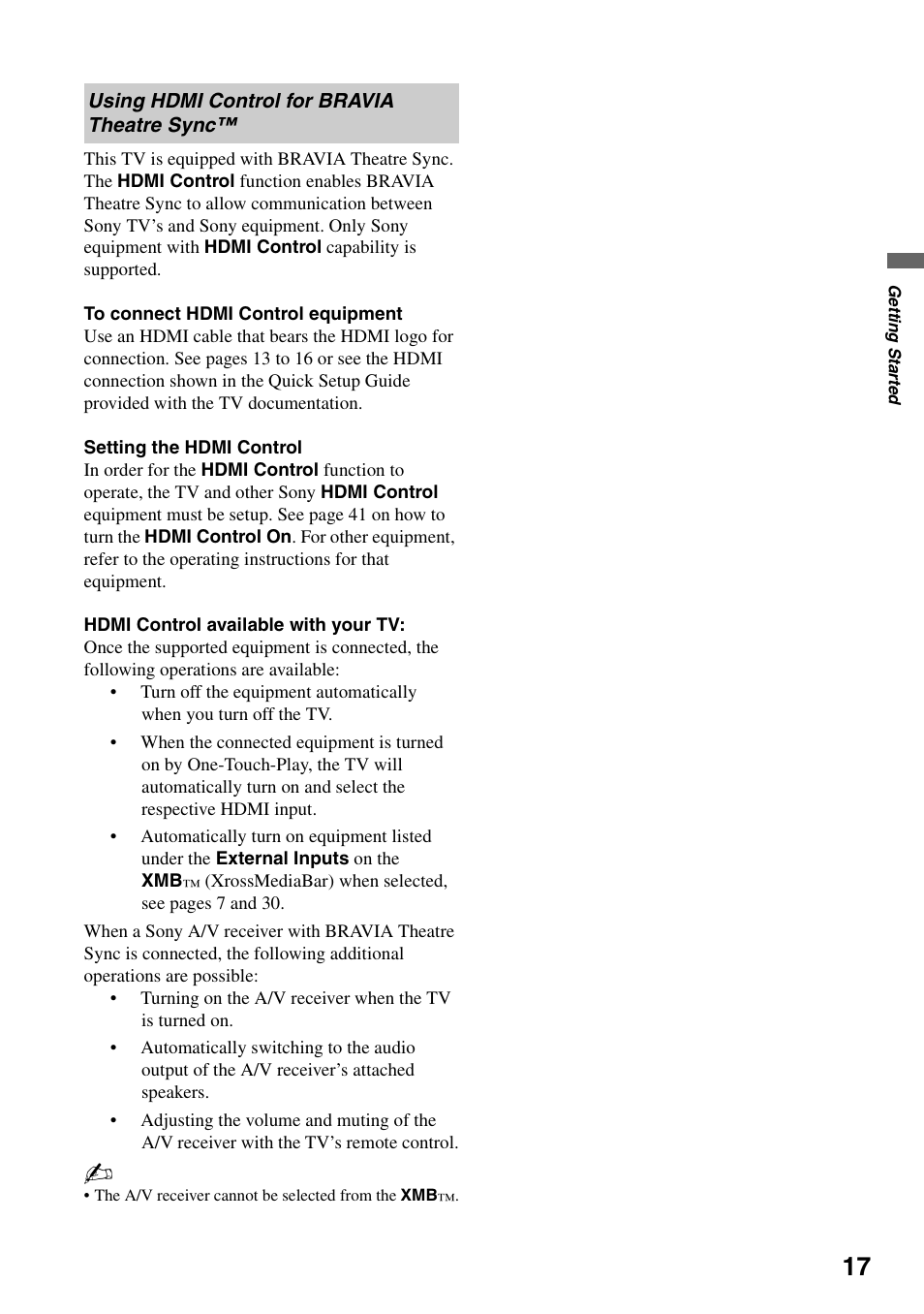 Using hdmi control for bravia theatre sync, Using hdmi control for bravia theatre, Sync | Sony KDF-50E3000 User Manual | Page 17 / 52