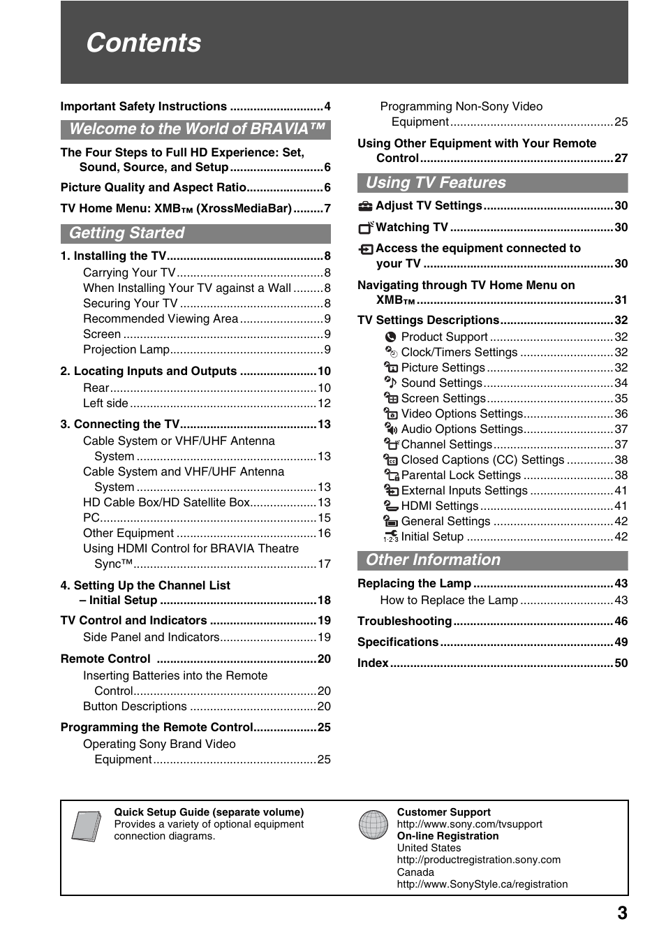 Sony KDF-50E3000 User Manual | Page 3 / 52