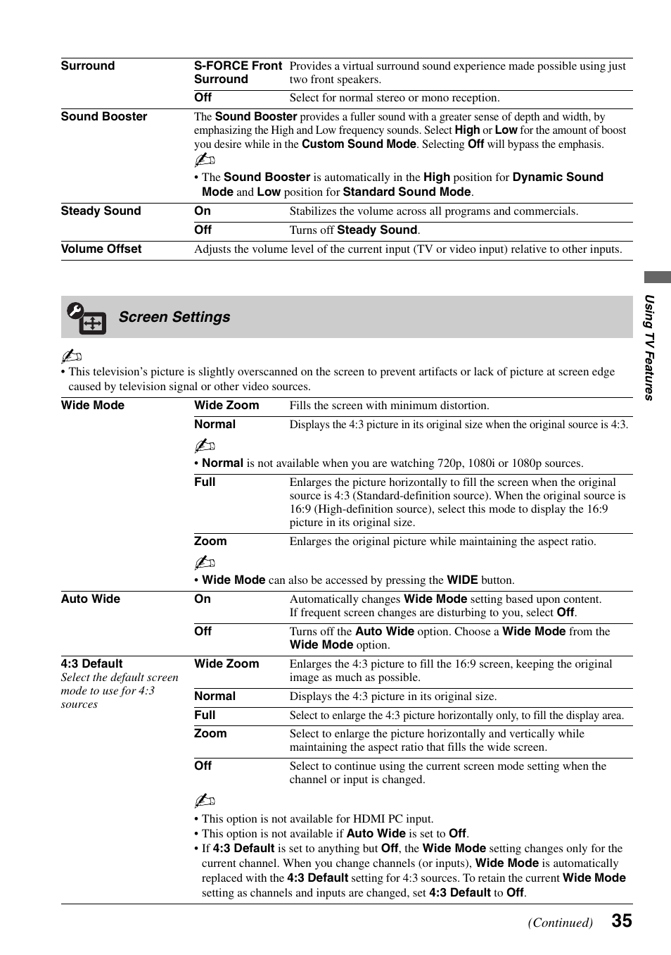 Screen settings, D 35 | Sony KDF-50E3000 User Manual | Page 35 / 52