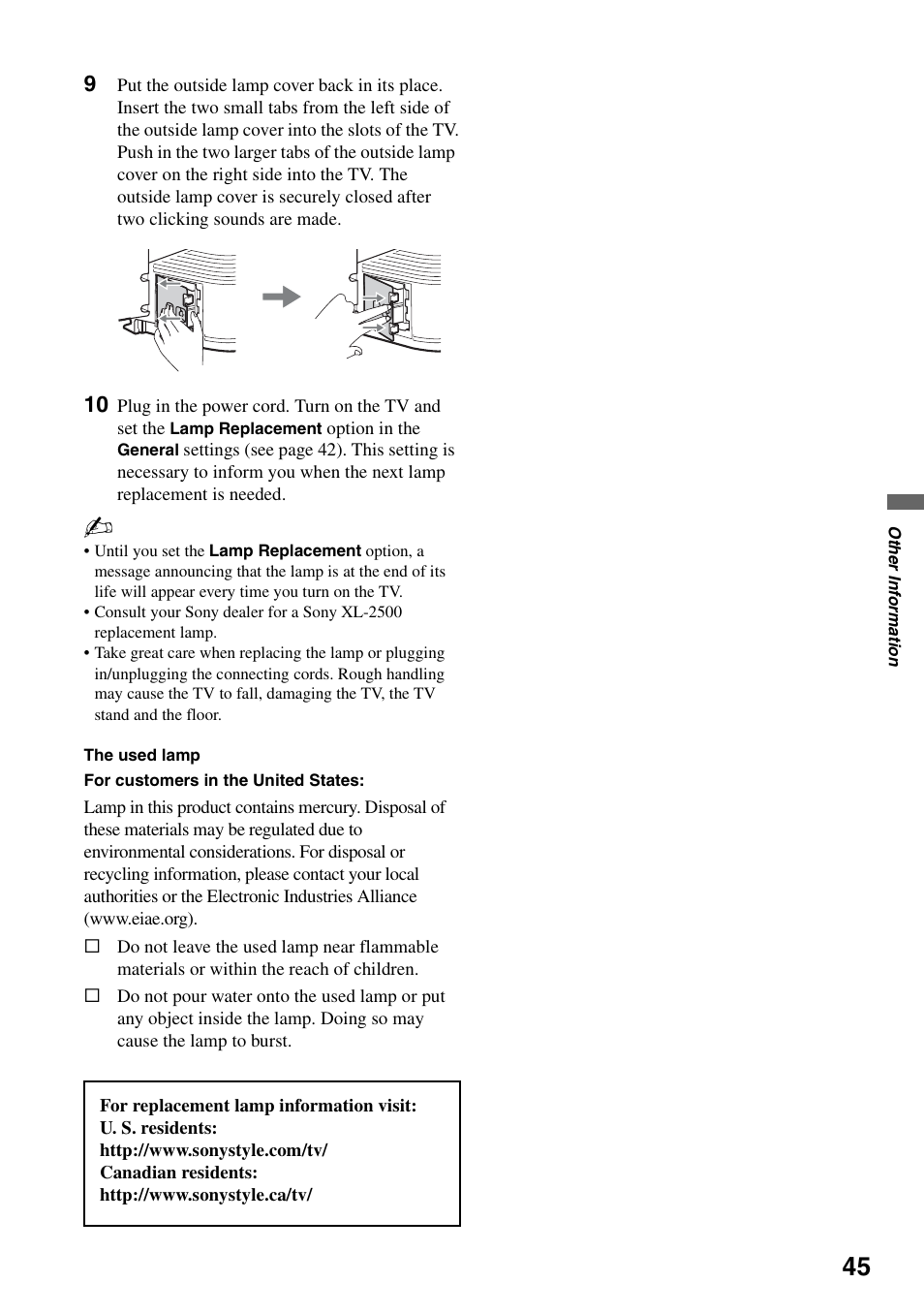 Sony KDF-50E3000 User Manual | Page 45 / 52