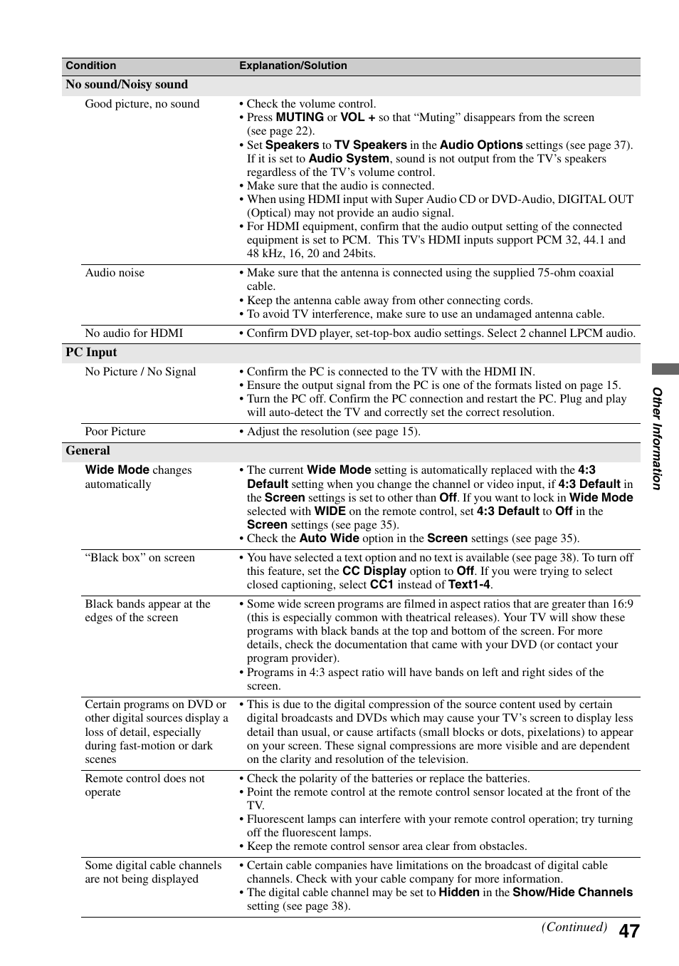 Sony KDF-50E3000 User Manual | Page 47 / 52