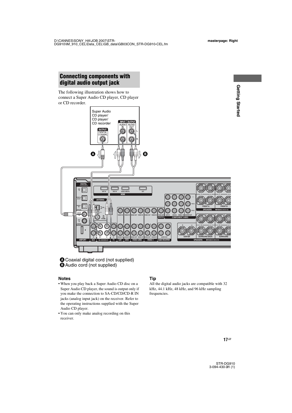 Super audio cd player/ cd player/ cd recorder | Sony STRDG910 User Manual | Page 17 / 96