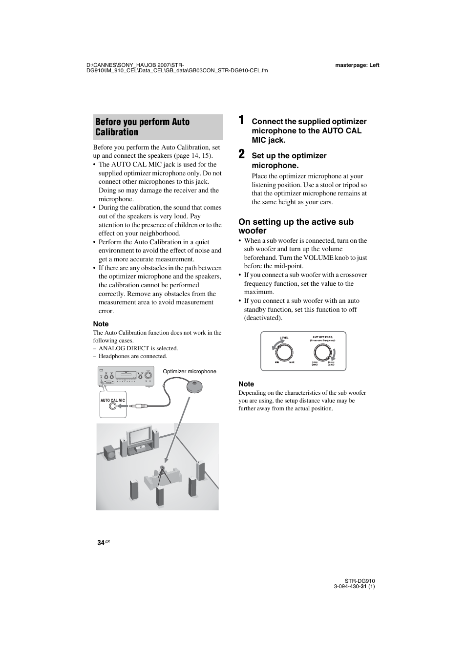Before you perform auto calibration | Sony STRDG910 User Manual | Page 34 / 96