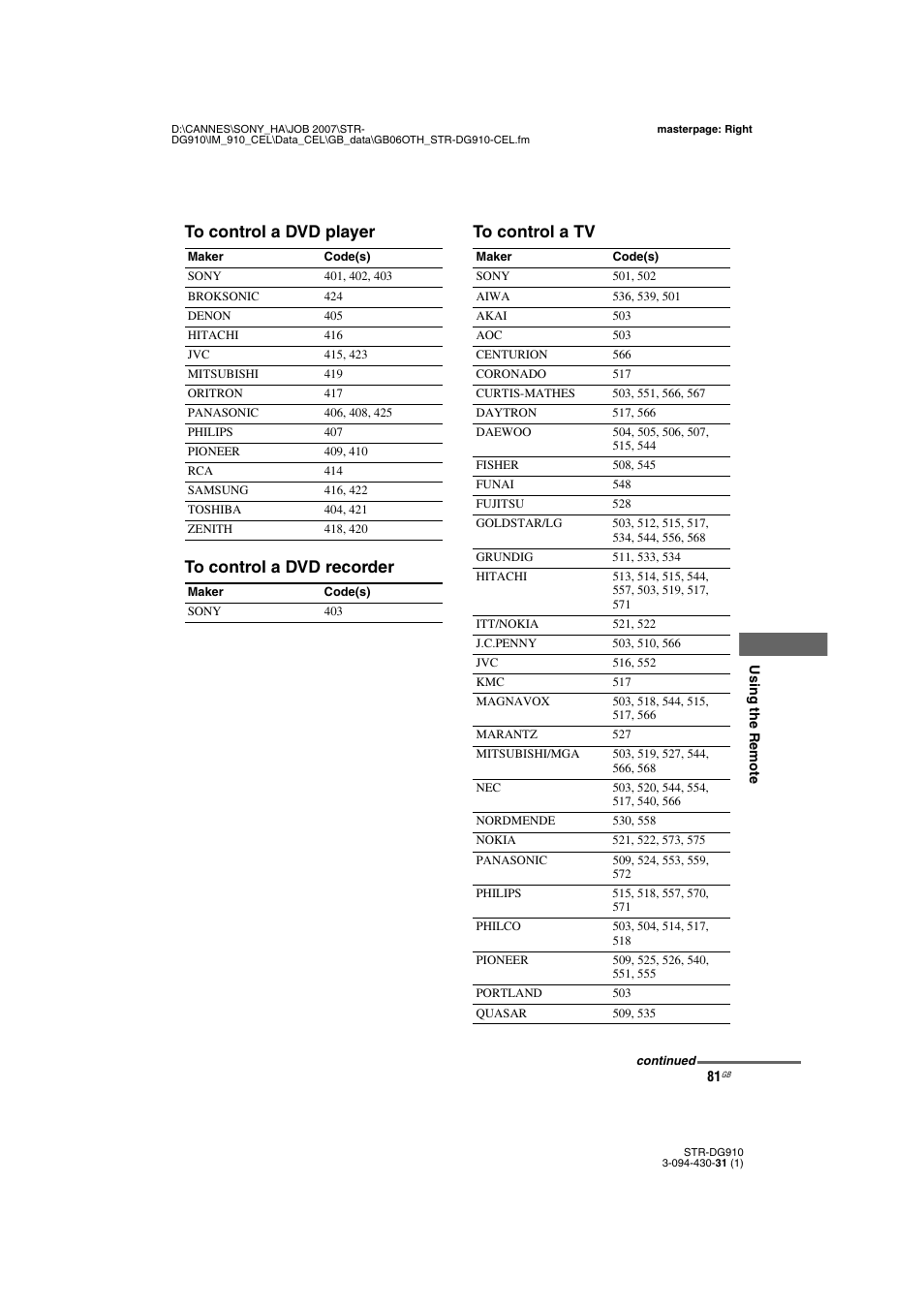 Sony STRDG910 User Manual | Page 81 / 96