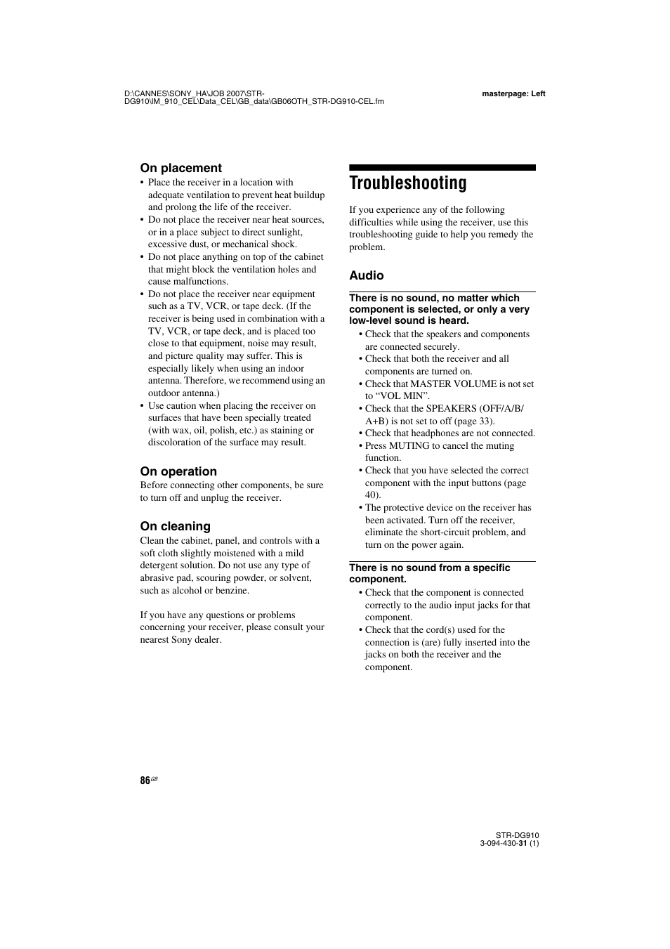 Troubleshooting | Sony STRDG910 User Manual | Page 86 / 96