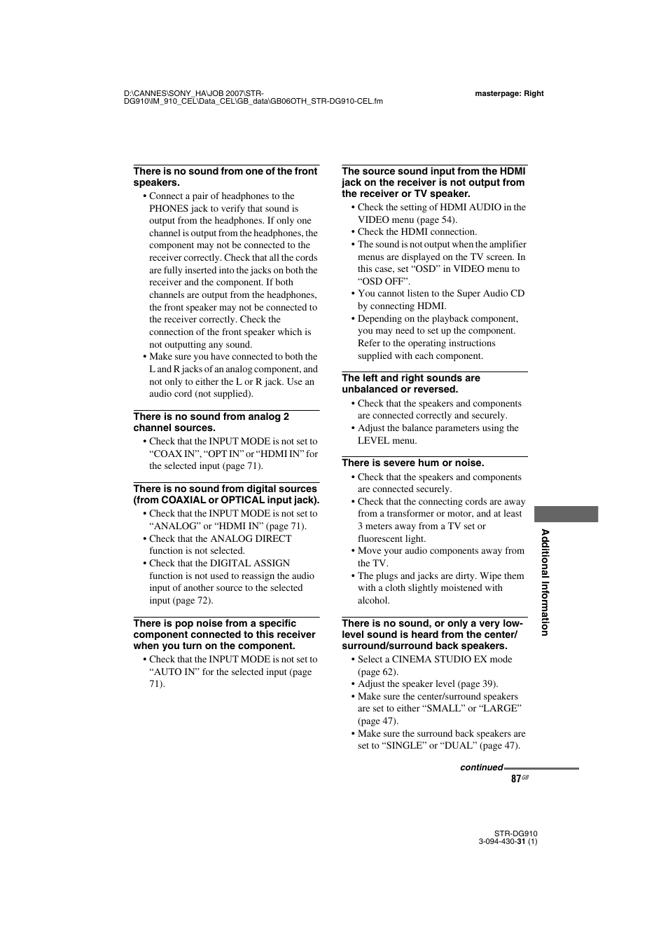 Sony STRDG910 User Manual | Page 87 / 96