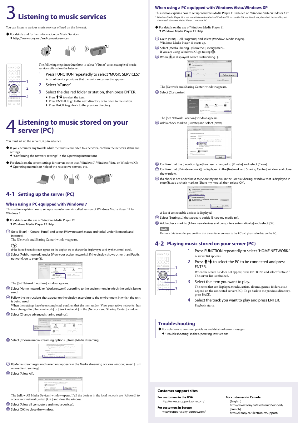 Listening to music services, Listening to music stored on your server (pc) | Sony NAS-SV20DI User Manual | Page 2 / 2