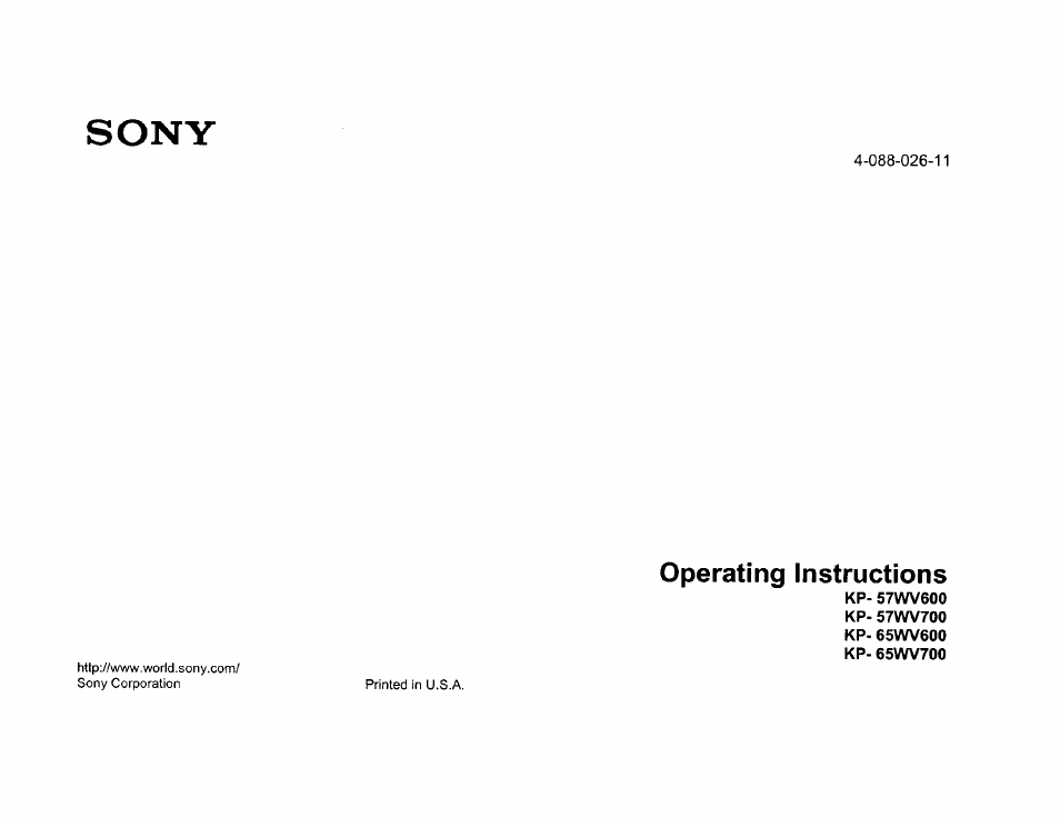 Sony KP- 57WV600 User Manual | 100 pages