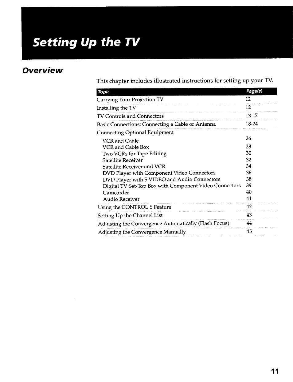 Setting up the tv, Overview | Sony KP- 57WV600 User Manual | Page 12 / 100