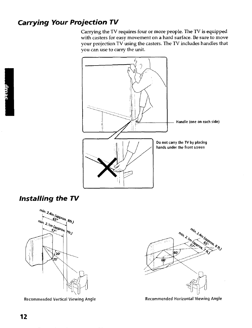 Carrying your projection tv | Sony KP- 57WV600 User Manual | Page 13 / 100