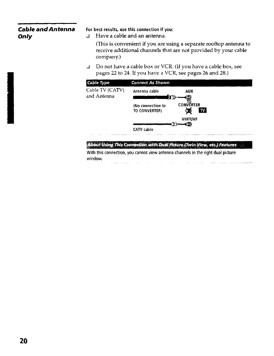 Cable and antenna only | Sony KP- 57WV600 User Manual | Page 21 / 100