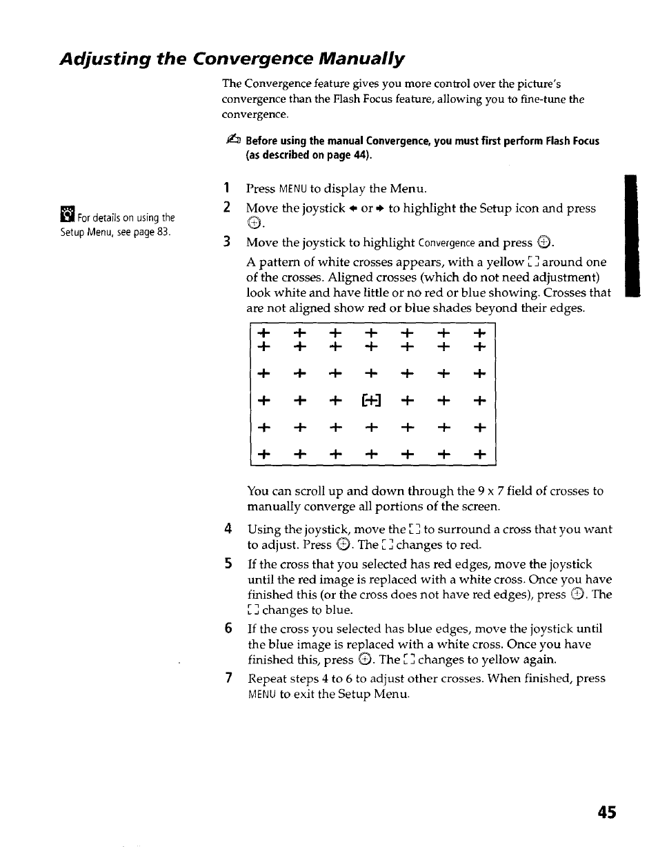 Adjusting the convergence manually | Sony KP- 57WV600 User Manual | Page 46 / 100