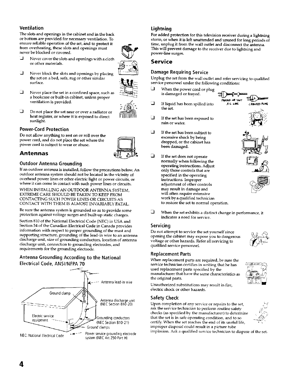 Antennas, Service | Sony KP- 57WV600 User Manual | Page 5 / 100