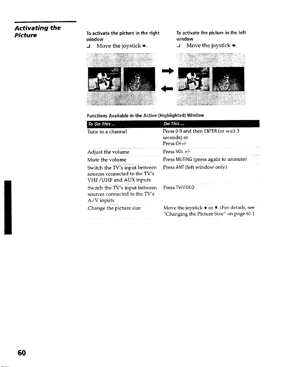 Activating the picture | Sony KP- 57WV600 User Manual | Page 61 / 100