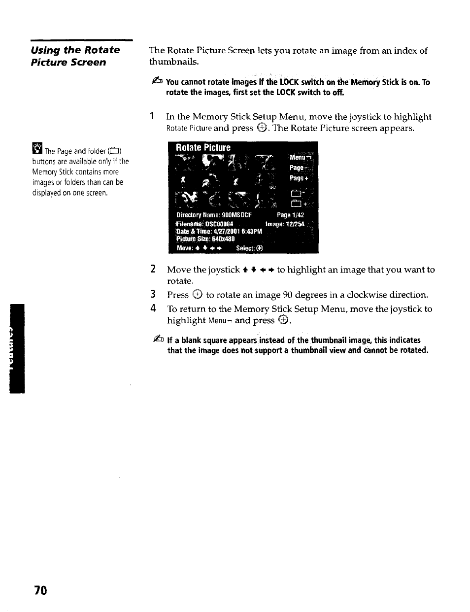 Using the rotate picture screen | Sony KP- 57WV600 User Manual | Page 71 / 100