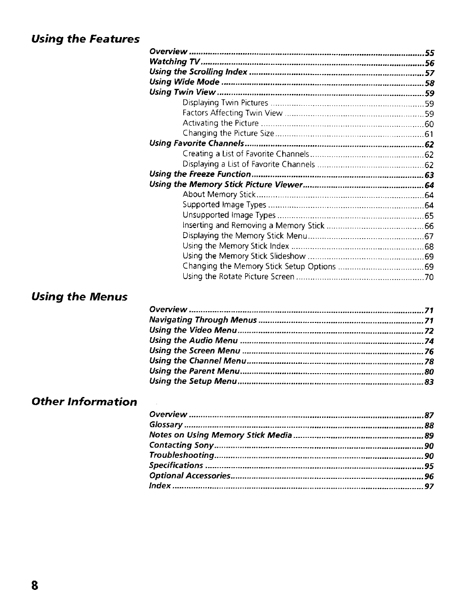 Sony KP- 57WV600 User Manual | Page 9 / 100