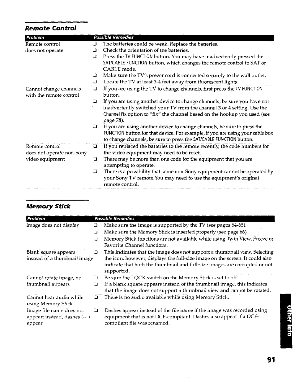 Problem, Possible remedies | Sony KP- 57WV600 User Manual | Page 92 / 100