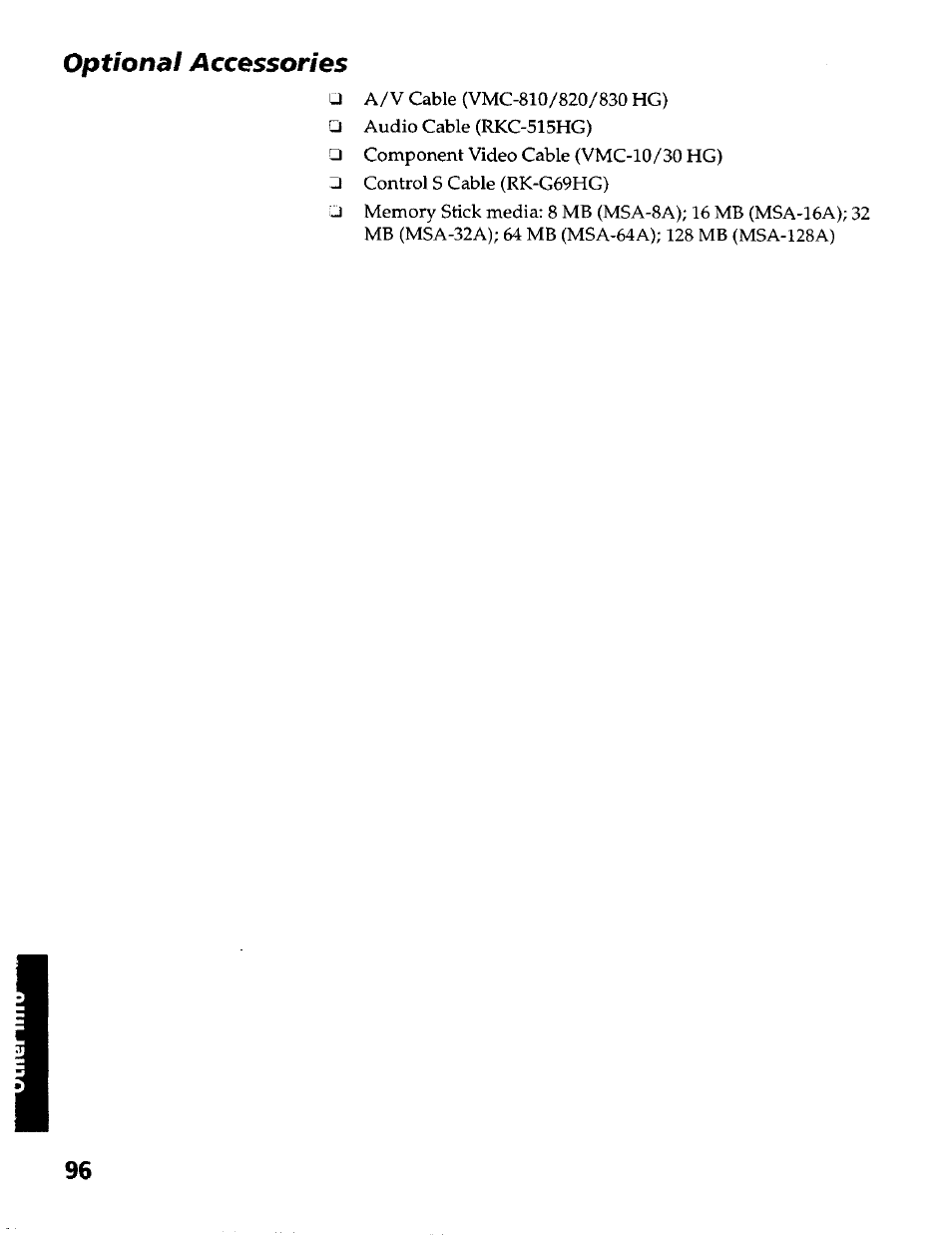 Optional accessories | Sony KP- 57WV600 User Manual | Page 97 / 100