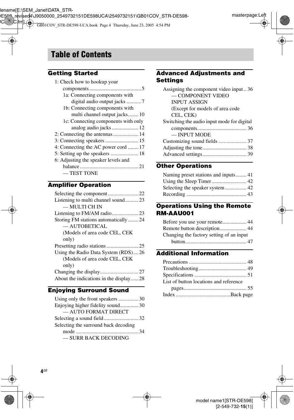 Sony STR-DE598 User Manual | Page 4 / 56