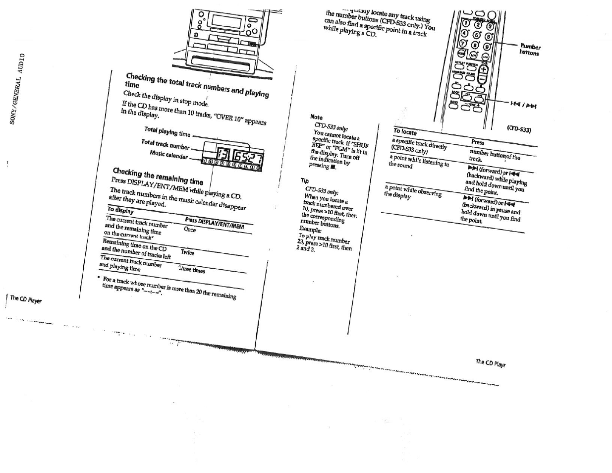 Note, Number | Sony CFD-S23 User Manual | Page 8 / 17
