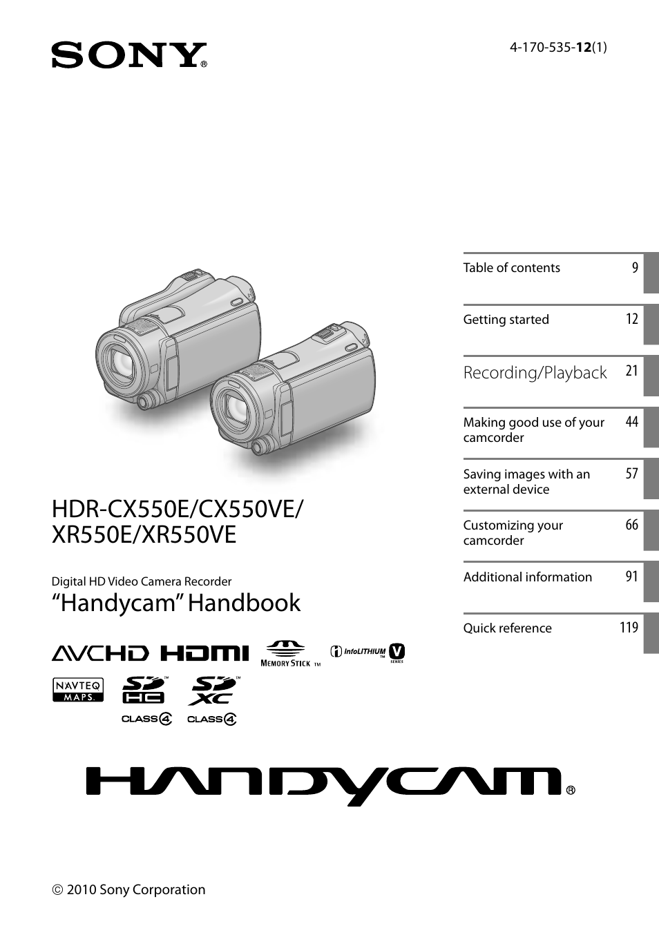 Sony XR550E User Manual | 127 pages