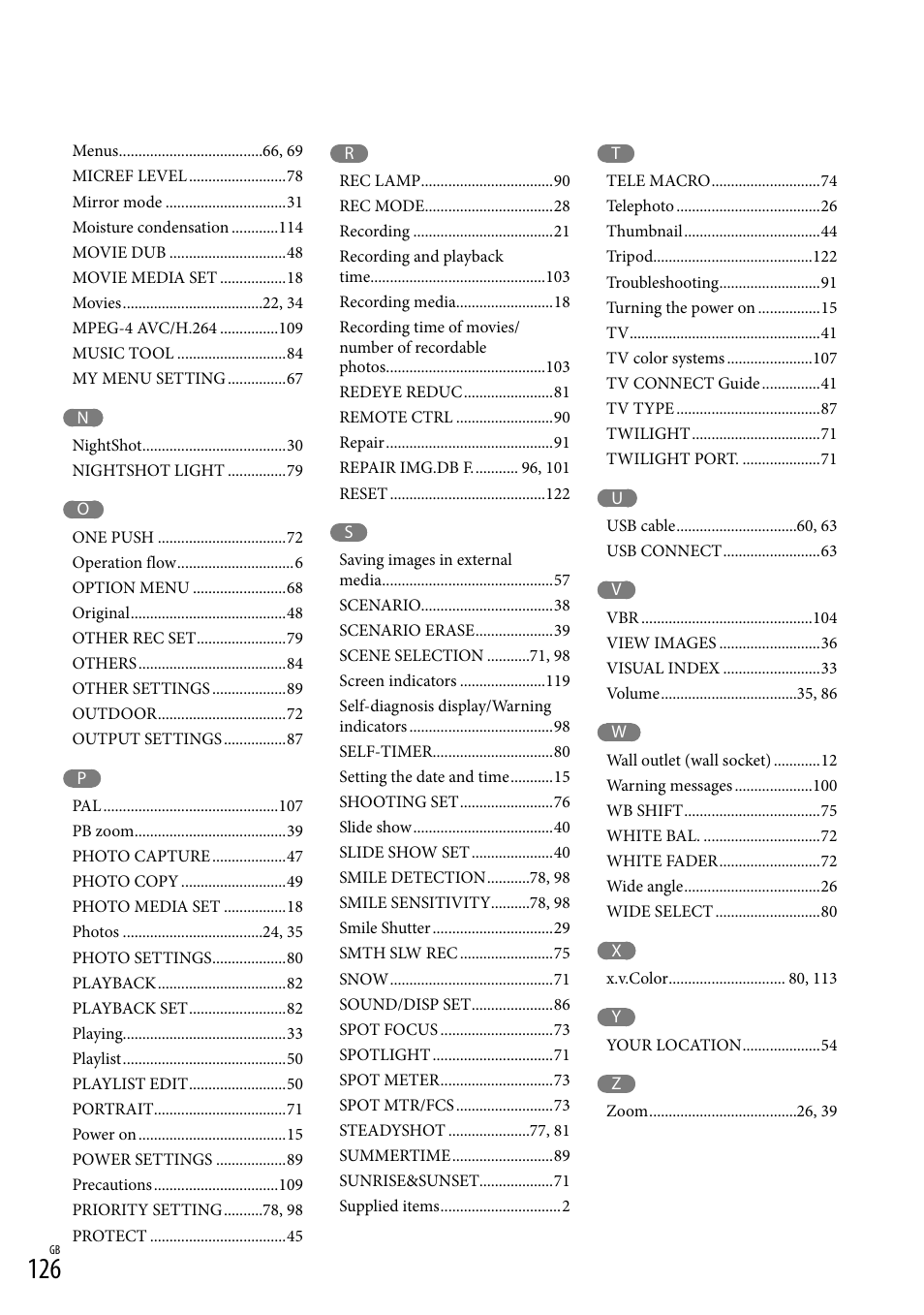 Sony XR550E User Manual | Page 126 / 127