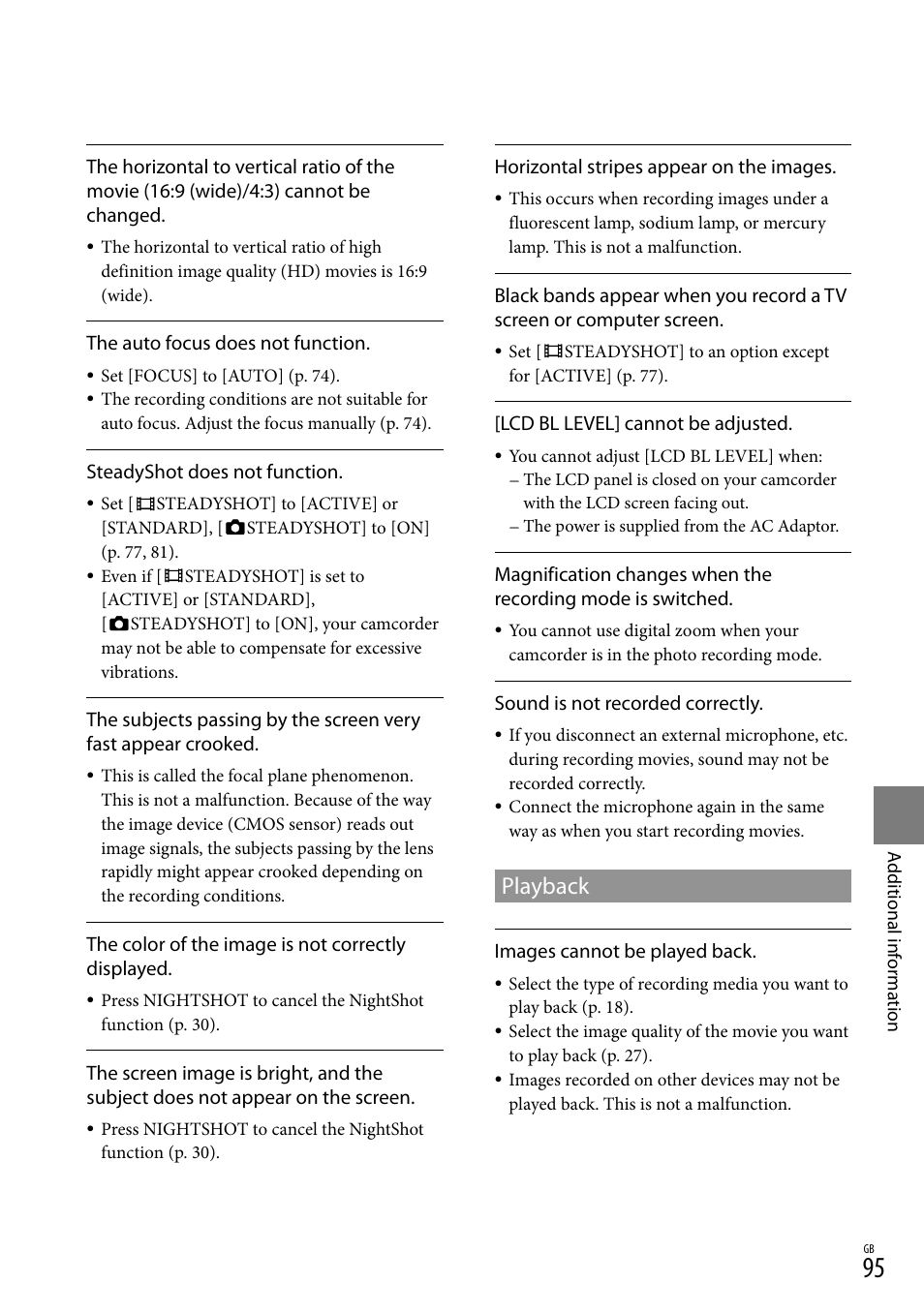 Playback | Sony XR550E User Manual | Page 95 / 127