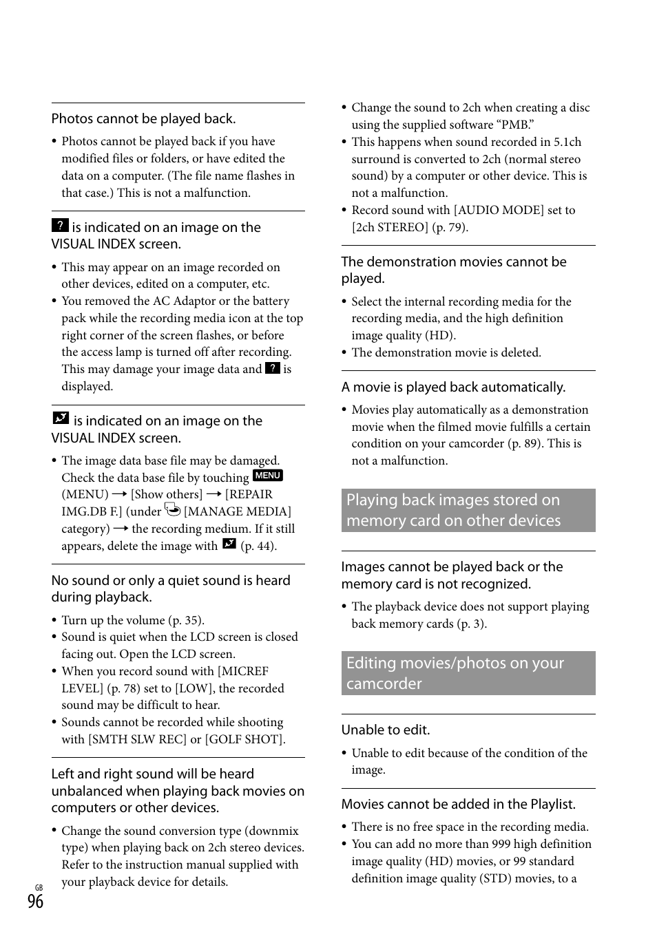 Playing back images stored on memory card on, Other devices, Editing movies/photos on your camcorder | Sony XR550E User Manual | Page 96 / 127