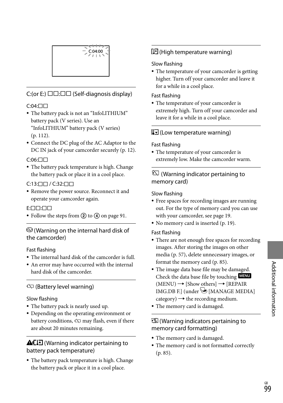 Sony XR550E User Manual | Page 99 / 127