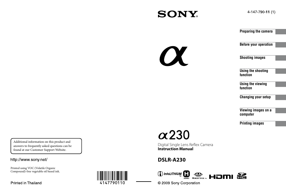 Sony Alpha 230 User Manual | 162 pages