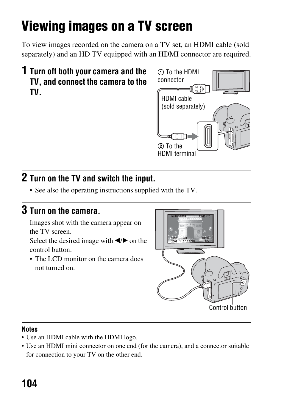 Viewing images on a tv screen | Sony Alpha 230 User Manual | Page 104 / 162